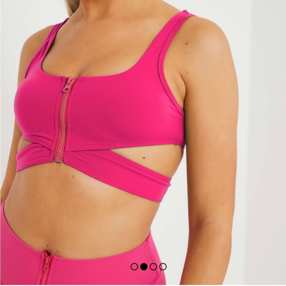 Hot pink EGO cross cross zip up sports bra